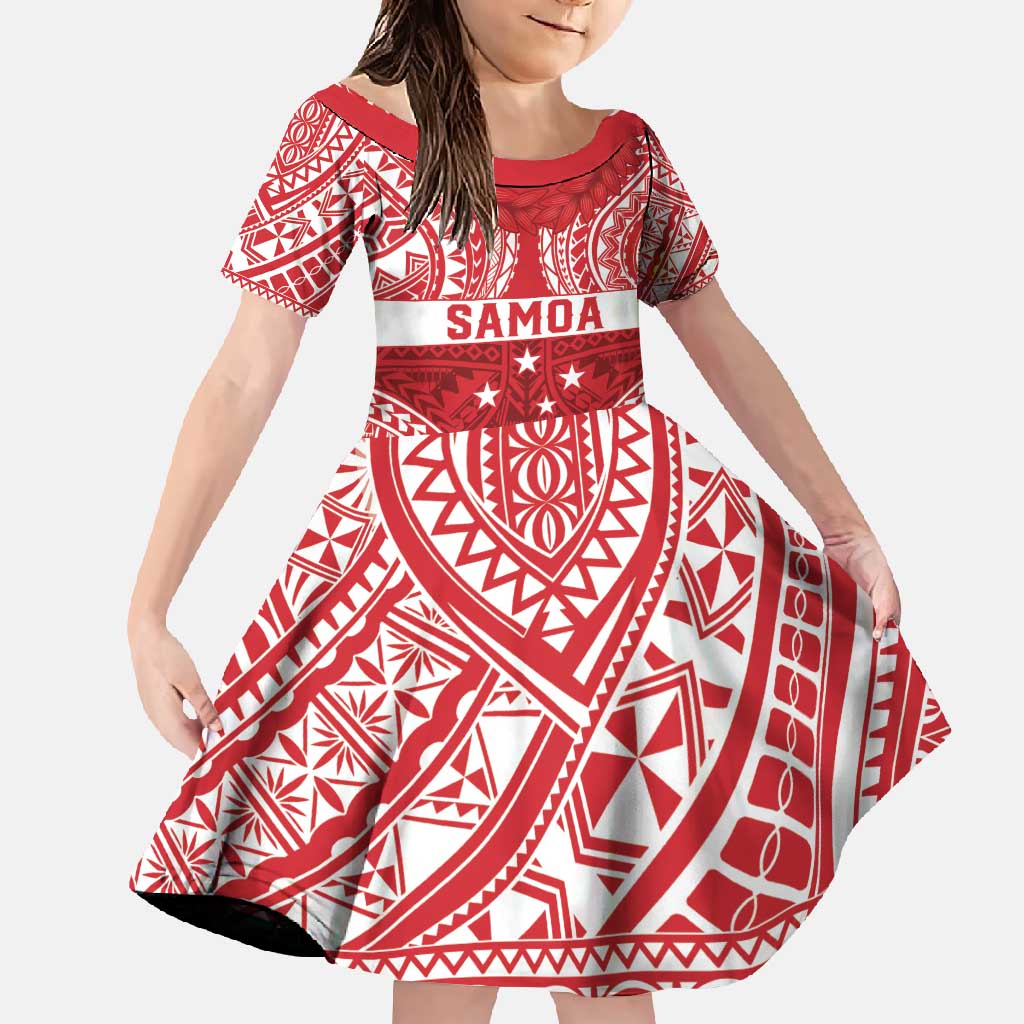 Personalised Toa Samoa Rugby Spirit Family Matching Short Sleeve Bodycon Dress and Hawaiian Shirt Red Samoan Tribal Pattern - Polynesian Pride