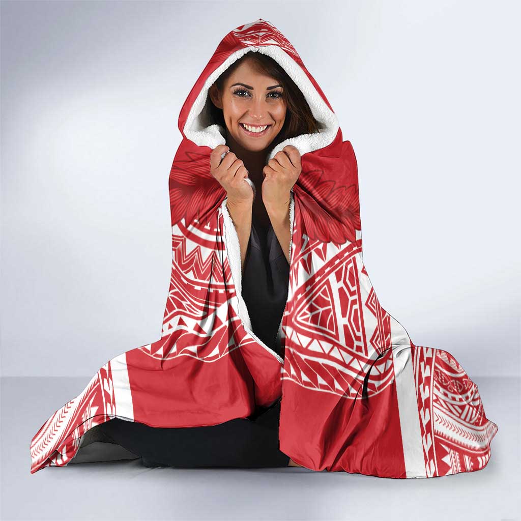 Personalised Toa Samoa Rugby Spirit Hooded Blanket Red Samoan Tribal Pattern LT9 - Polynesian Pride