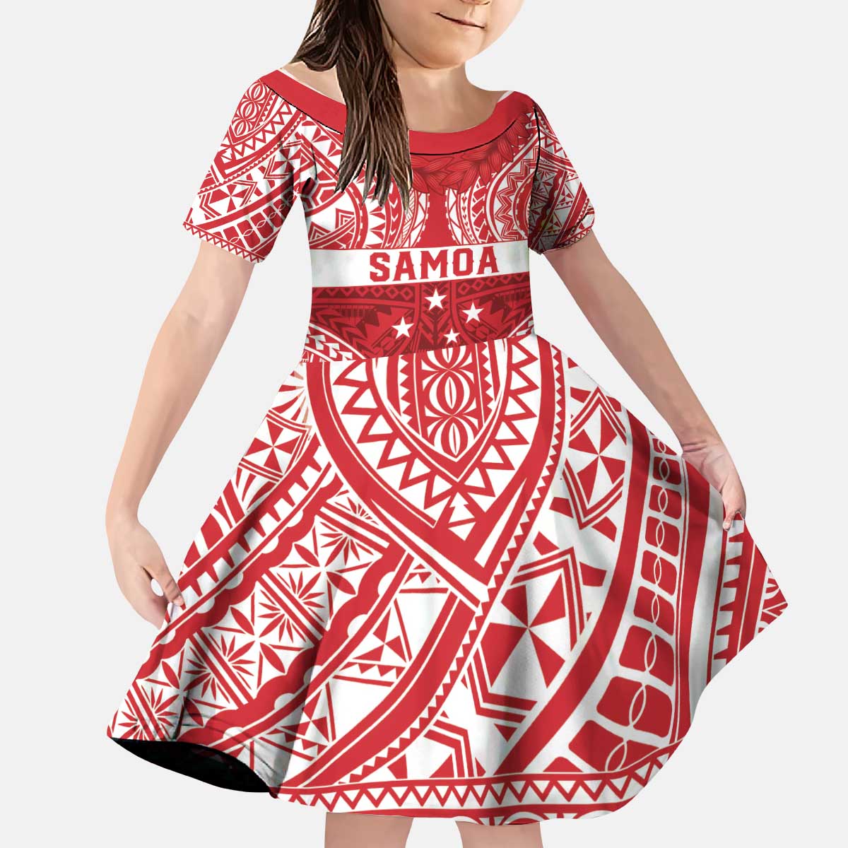 Personalised Toa Samoa Rugby Spirit Kid Short Sleeve Dress Red Samoan Tribal Pattern - Polynesian Pride