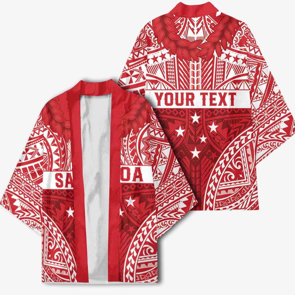 Personalised Toa Samoa Rugby Spirit Kimono Red Samoan Tribal Pattern - Polynesian Pride