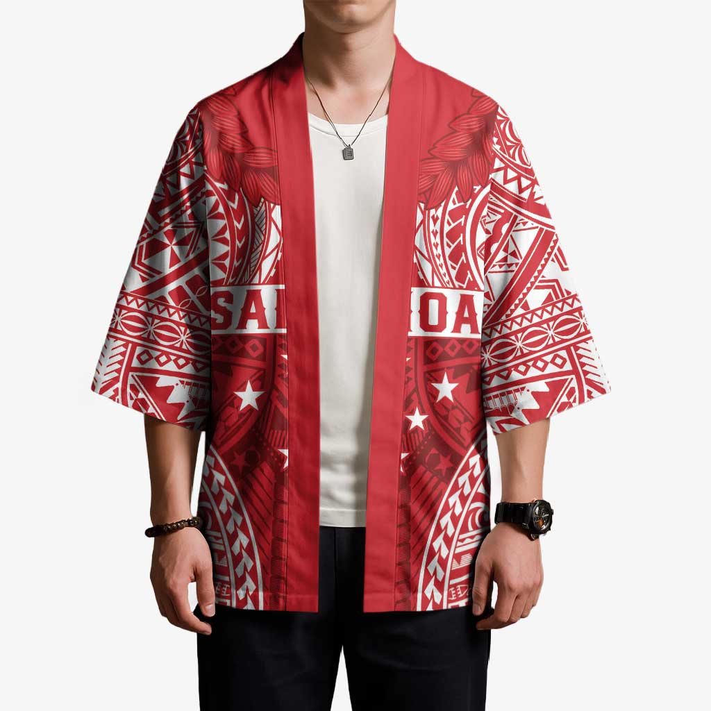 Personalised Toa Samoa Rugby Spirit Kimono Red Samoan Tribal Pattern - Polynesian Pride