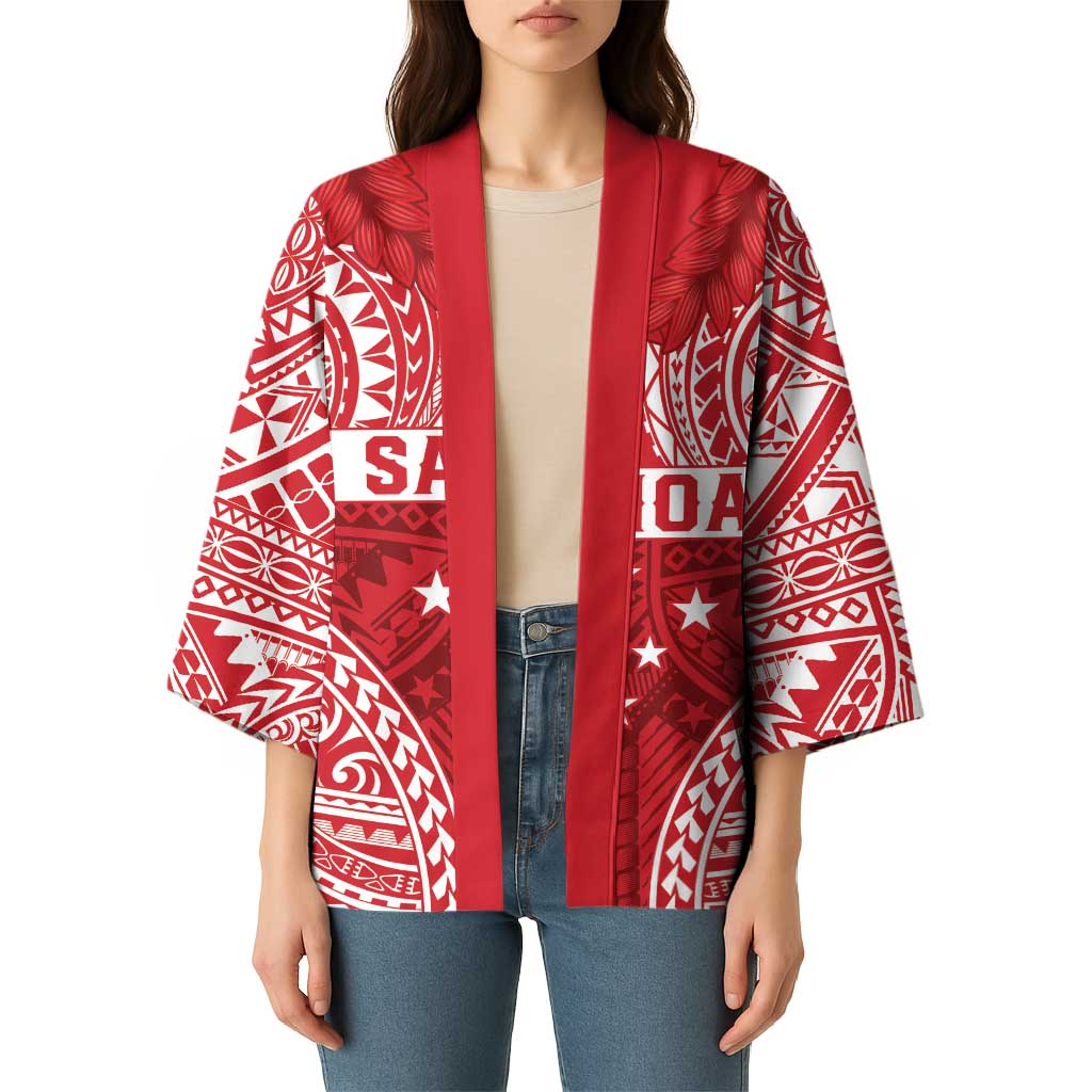 Personalised Toa Samoa Rugby Spirit Kimono Red Samoan Tribal Pattern - Polynesian Pride