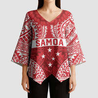 Personalised Toa Samoa Rugby Spirit Kimono Sleeve Blouse Red Samoan Tribal Pattern - Polynesian Pride