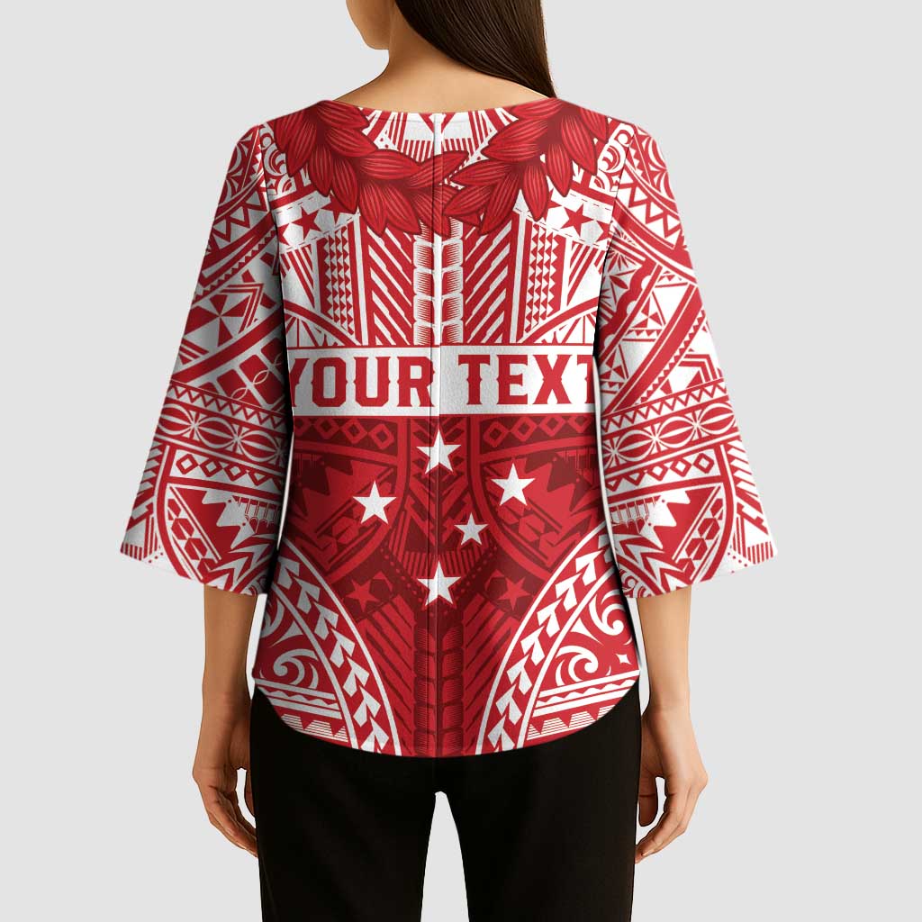Personalised Toa Samoa Rugby Spirit Kimono Sleeve Blouse Red Samoan Tribal Pattern - Polynesian Pride