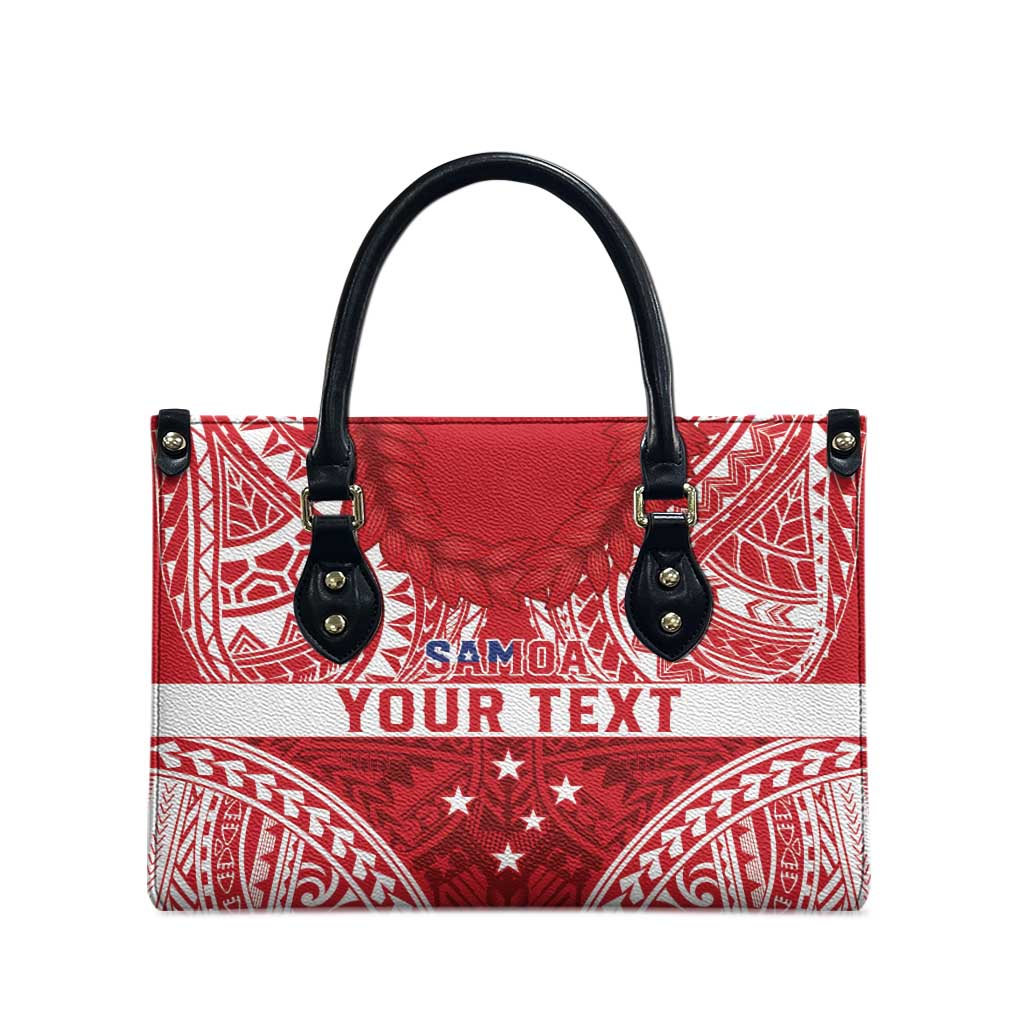 Personalised Toa Samoa Rugby Spirit Leather Bag Red Samoan Tribal Pattern - Polynesian Pride