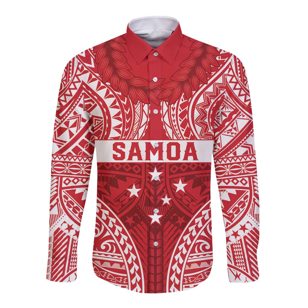 Personalised Toa Samoa Rugby Spirit Long Sleeve Button Shirt Red Samoan Tribal Pattern - Polynesian Pride