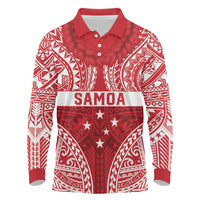 Personalised Toa Samoa Rugby Spirit Long Sleeve Polo Shirt Red Samoan Tribal Pattern - Polynesian Pride