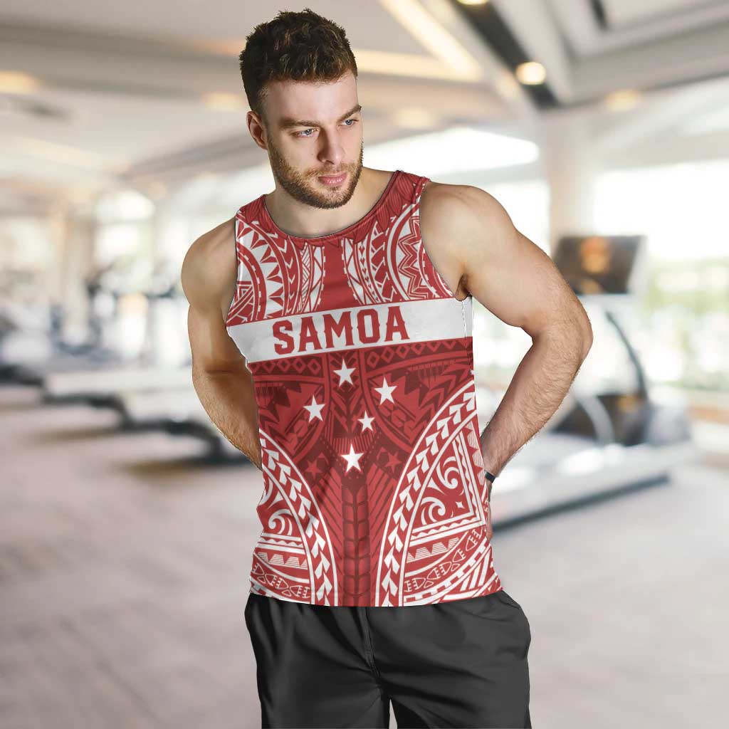 Personalised Toa Samoa Rugby Spirit Men Tank Top Red Samoan Tribal Pattern - Polynesian Pride