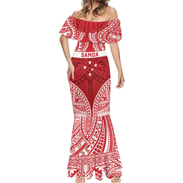 Personalised Toa Samoa Rugby Spirit Mermaid Dress Red Samoan Tribal ...