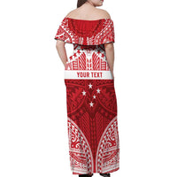 Personalised Toa Samoa Rugby Spirit Off Shoulder Maxi Dress Red Samoan Tribal Pattern - Polynesian Pride