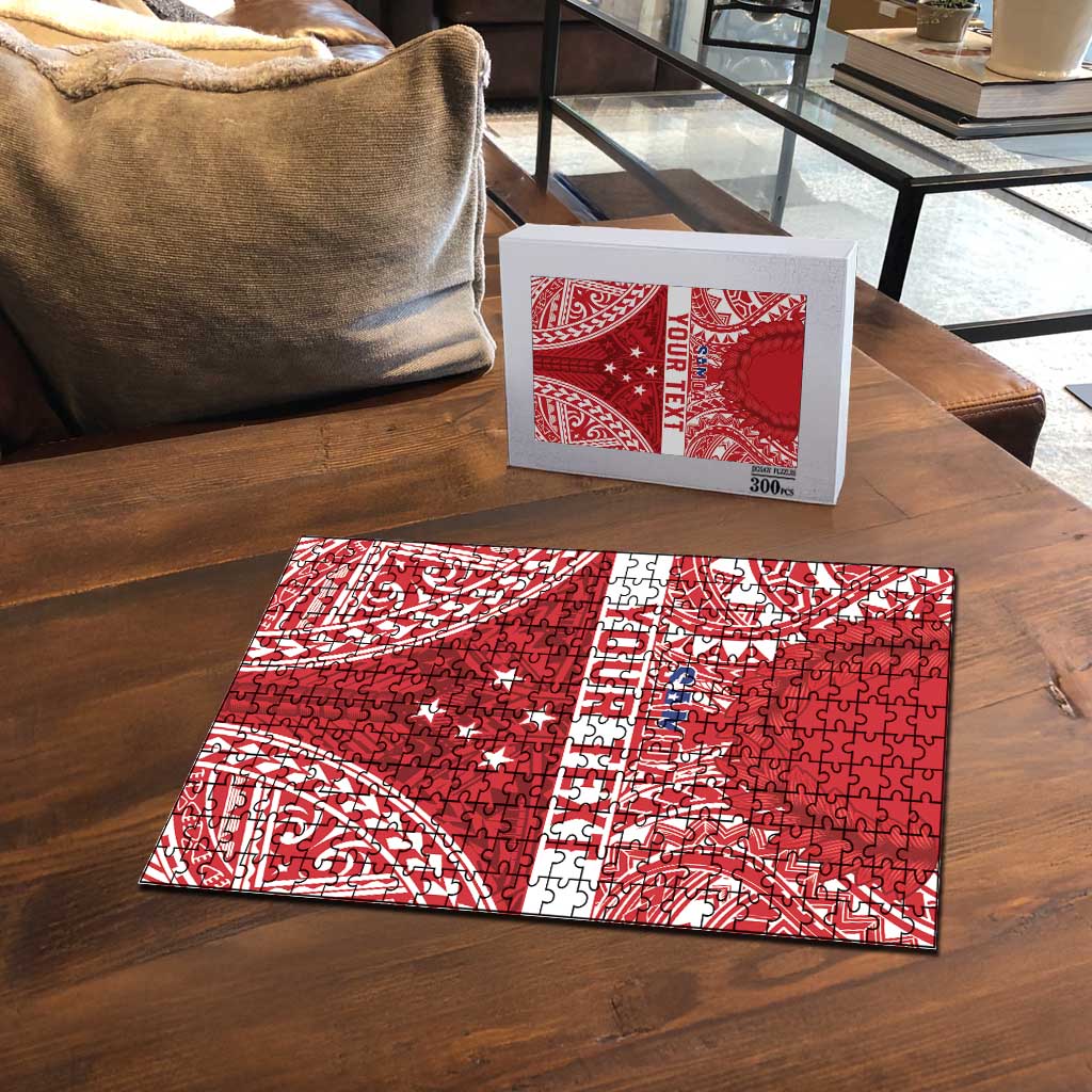 Personalised Toa Samoa Rugby Spirit Puzzle Red Samoan Tribal Pattern - Polynesian Pride
