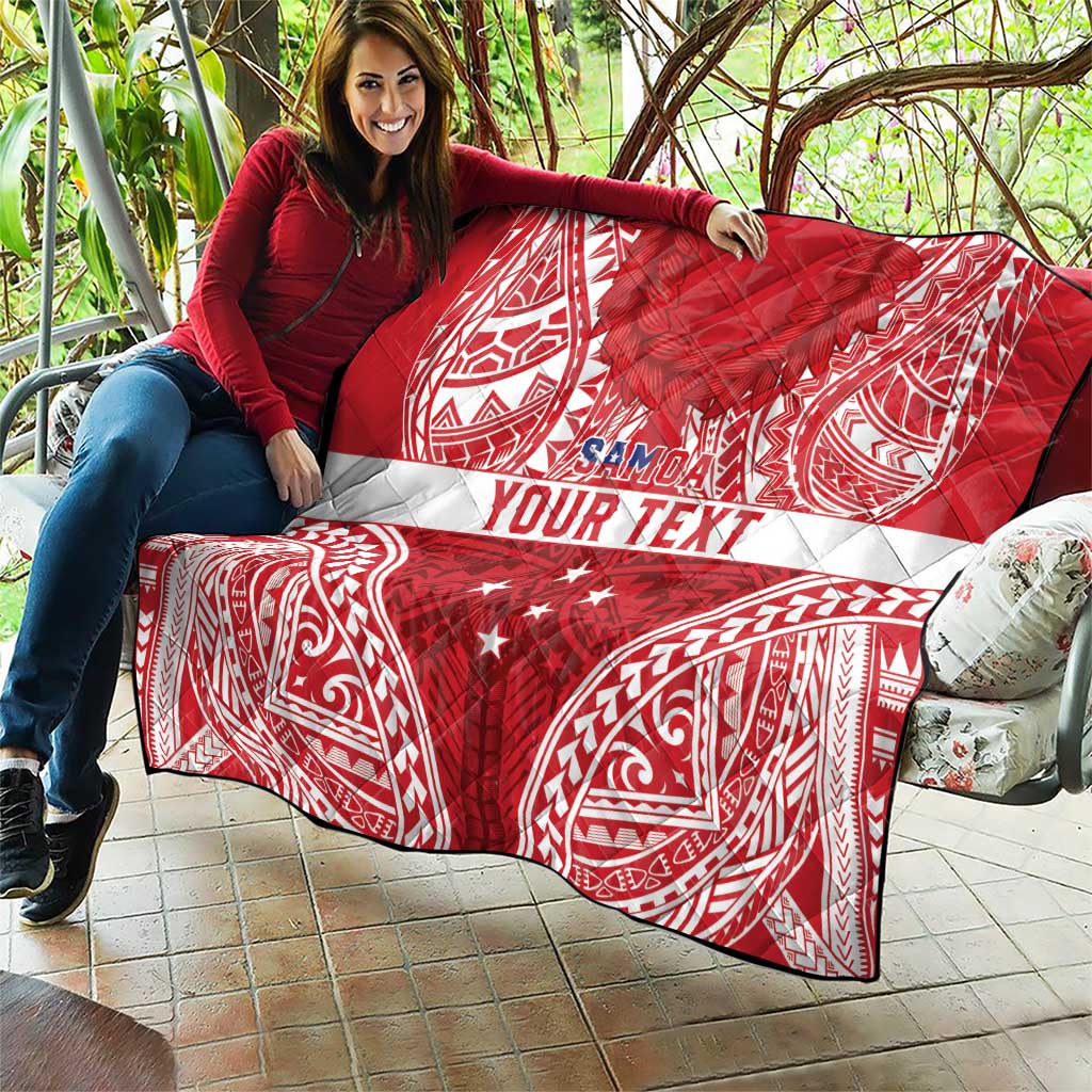 Personalised Toa Samoa Rugby Spirit Quilt Red Samoan Tribal Pattern - Polynesian Pride