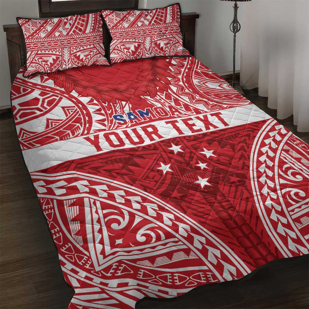 Personalised Toa Samoa Rugby Spirit Quilt Bed Set Red Samoan Tribal Pattern - Polynesian Pride