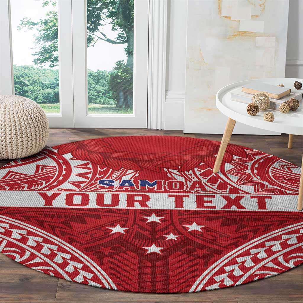 Personalised Toa Samoa Rugby Spirit Round Carpet Red Samoan Tribal Pattern - Polynesian Pride