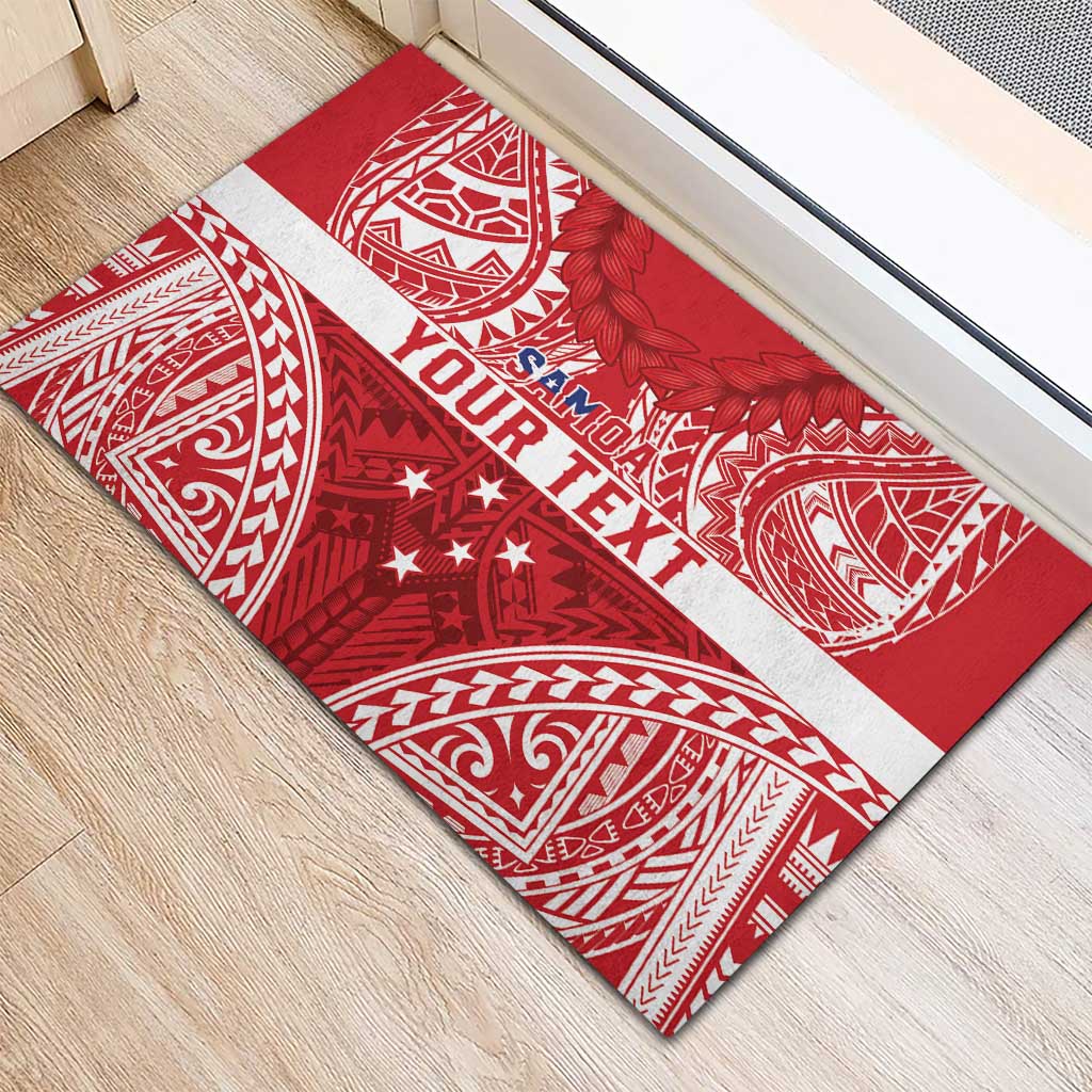 Personalised Toa Samoa Rugby Spirit Rubber Doormat Red Samoan Tribal Pattern - Polynesian Pride