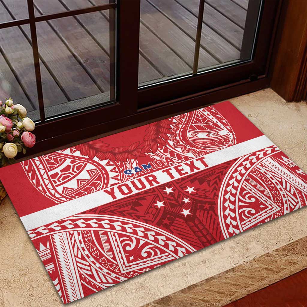 Personalised Toa Samoa Rugby Spirit Rubber Doormat Red Samoan Tribal Pattern - Polynesian Pride
