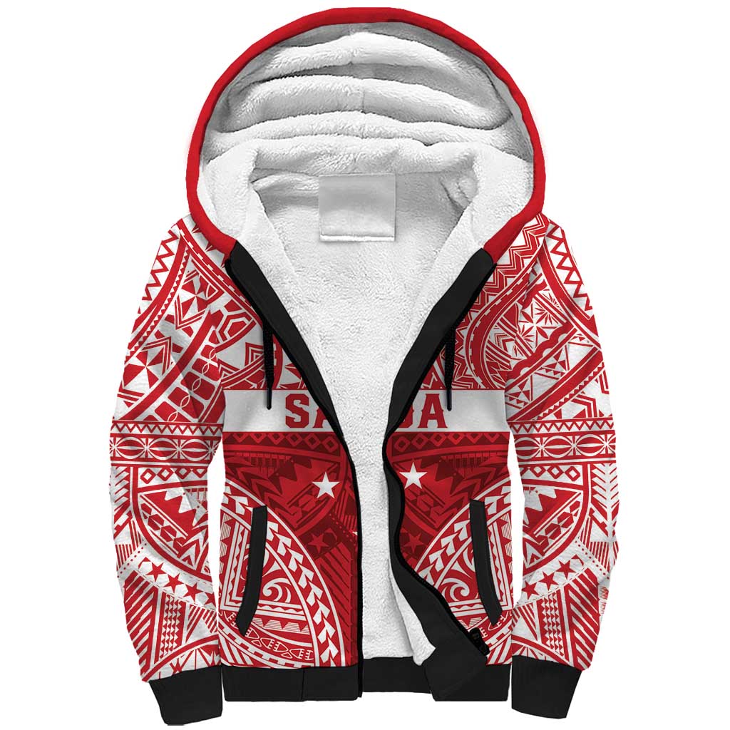 Personalised Toa Samoa Rugby Spirit Sherpa Hoodie Red Samoan Tribal Pattern - Polynesian Pride