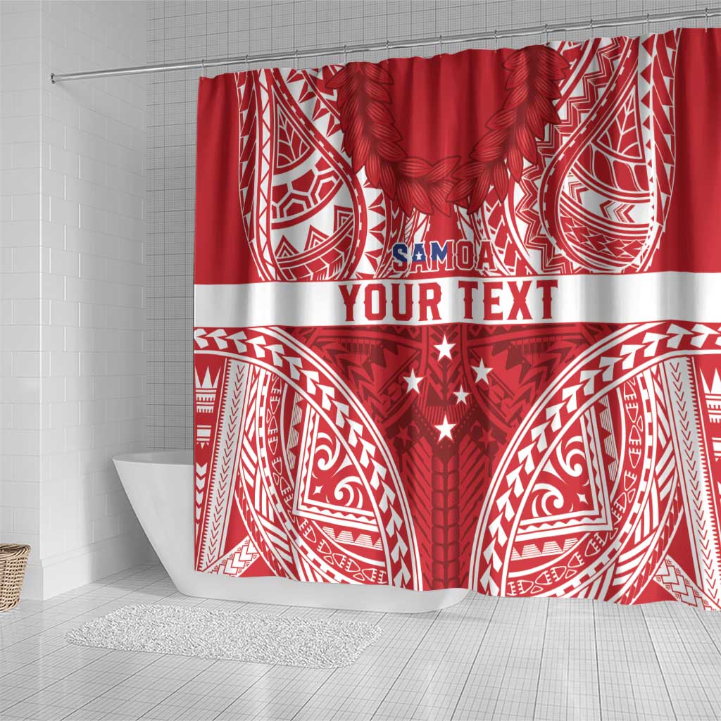 Personalised Toa Samoa Rugby Spirit Shower Curtain Red Samoan Tribal Pattern - Polynesian Pride