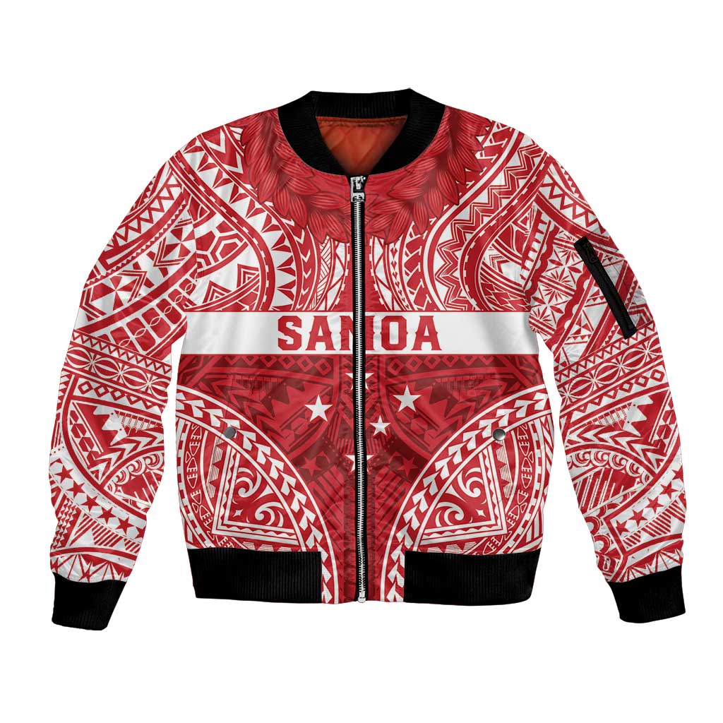 Personalised Toa Samoa Rugby Spirit Sleeve Zip Bomber Jacket Red Samoan Tribal Pattern - Polynesian Pride