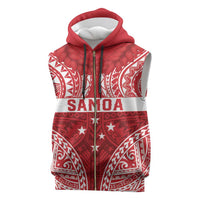 Personalised Toa Samoa Rugby Spirit Sleeveless Zip Hoodie Red Samoan Tribal Pattern - Polynesian Pride