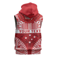 Personalised Toa Samoa Rugby Spirit Sleeveless Zip Hoodie Red Samoan Tribal Pattern - Polynesian Pride