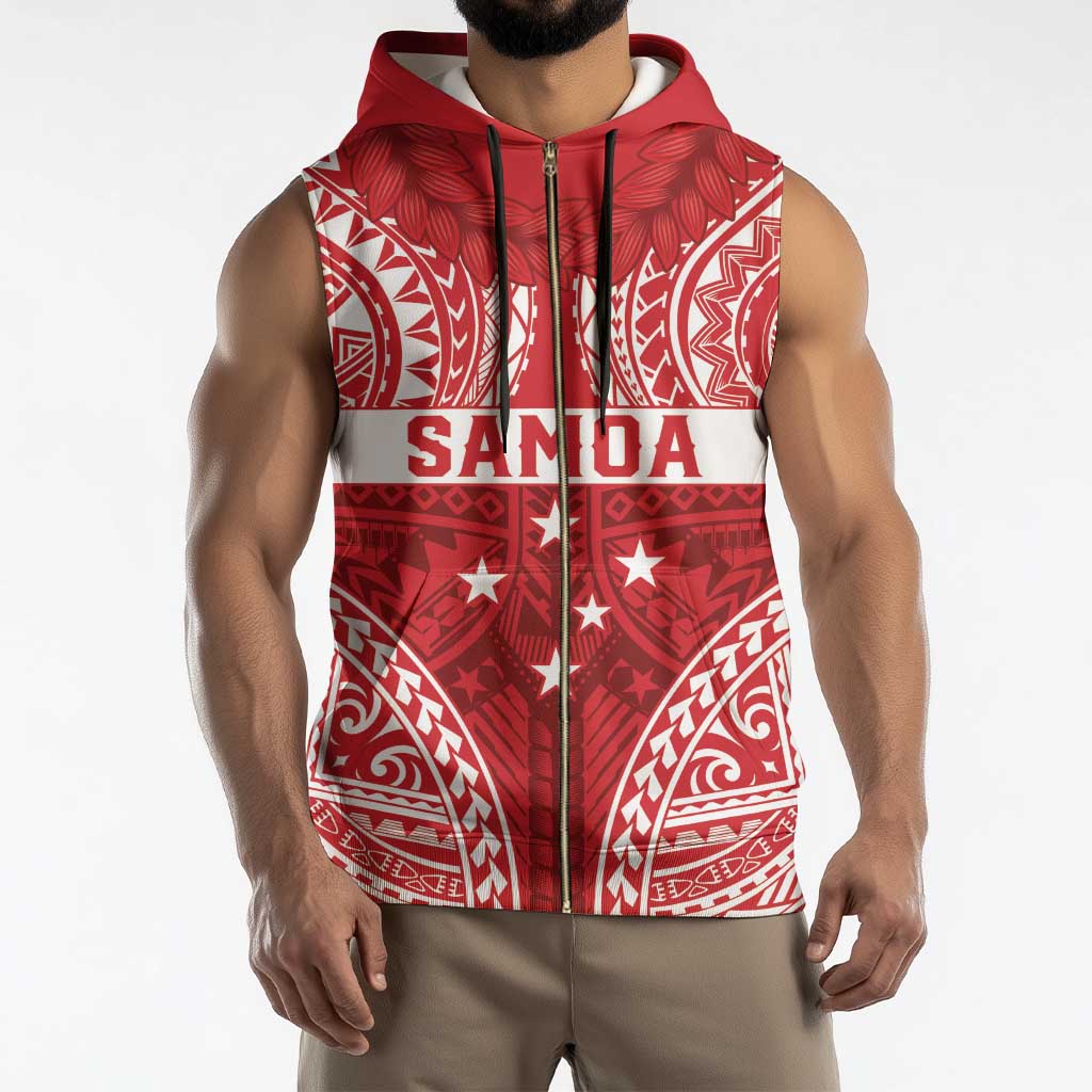 Personalised Toa Samoa Rugby Spirit Sleeveless Zip Hoodie Red Samoan Tribal Pattern - Polynesian Pride