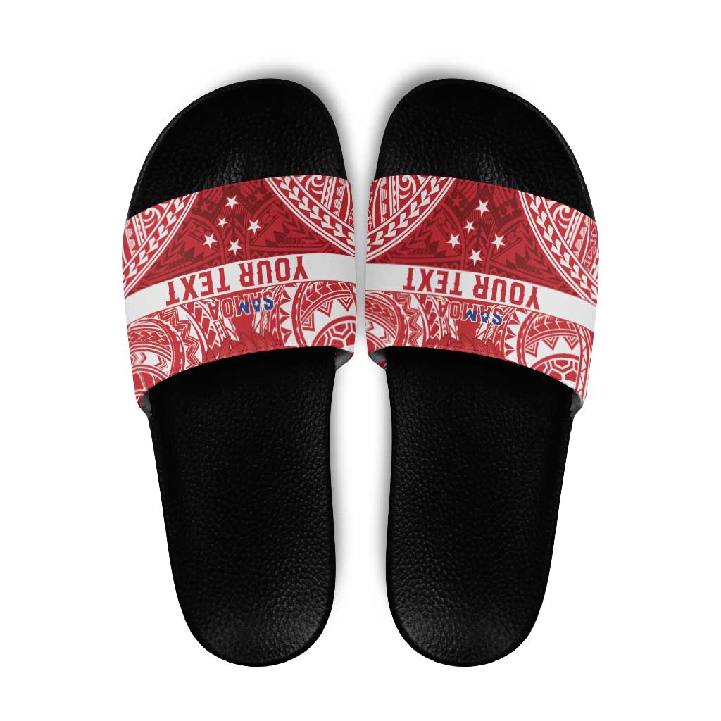 Personalised Toa Samoa Rugby Spirit Slide Sandals Red Samoan Tribal Pattern - Polynesian Pride