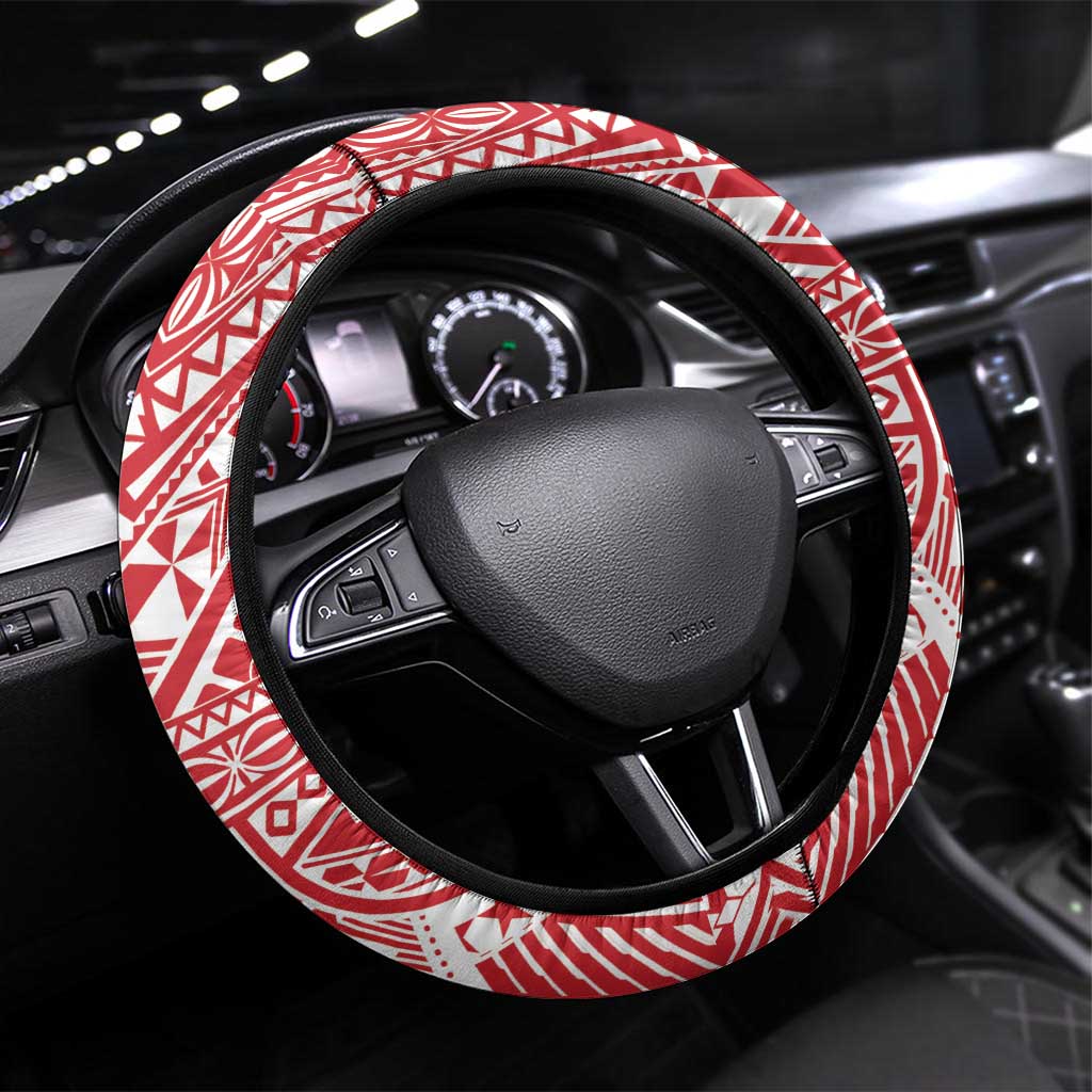 Toa Samoa Rugby Spirit Steering Wheel Cover Red Samoan Tribal Pattern - Polynesian Pride