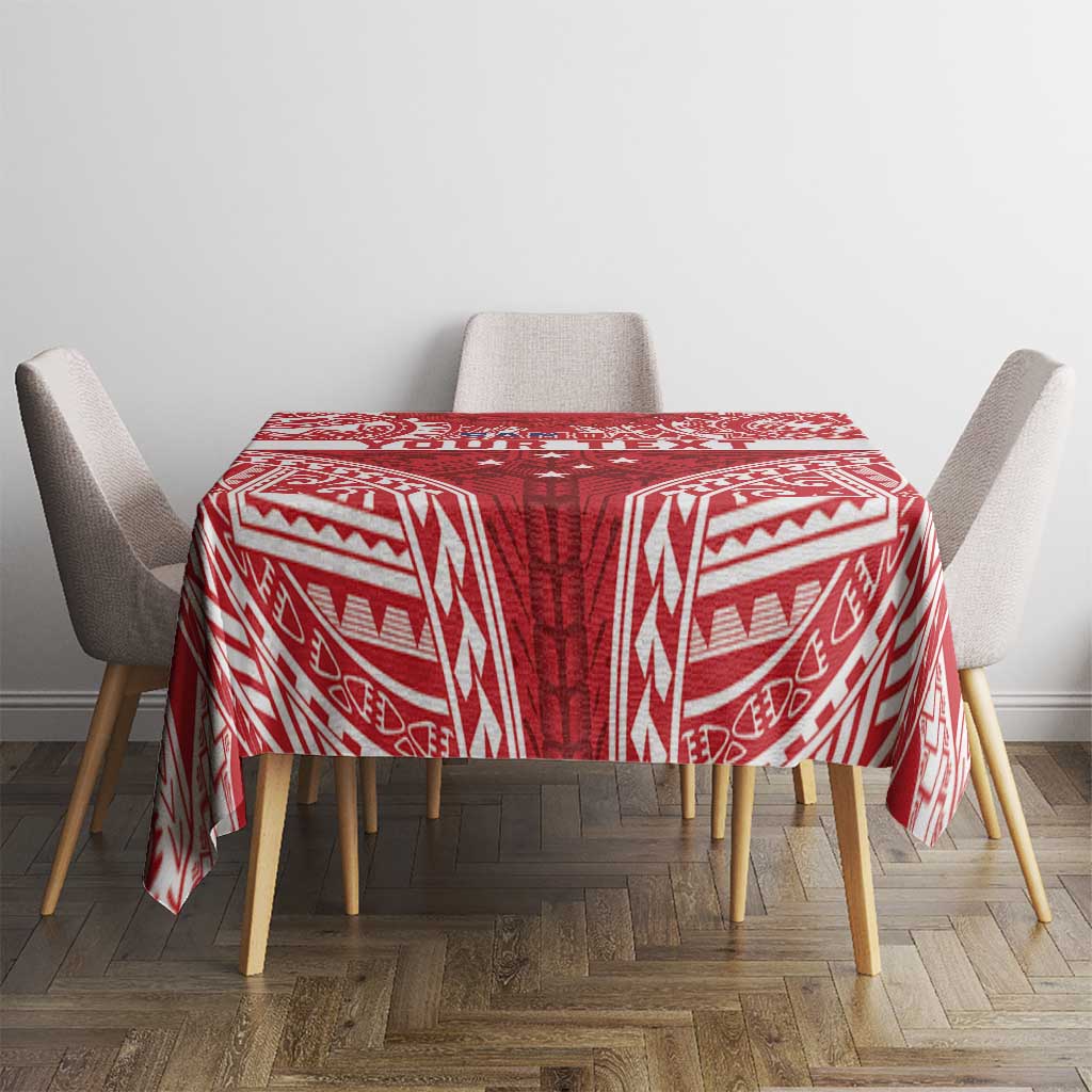Personalised Toa Samoa Rugby Spirit Tablecloth Red Samoan Tribal Pattern - Polynesian Pride