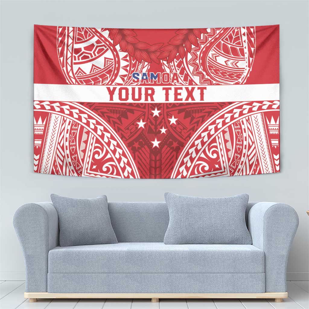 Personalised Toa Samoa Rugby Spirit Tapestry Red Samoan Tribal Pattern - Polynesian Pride