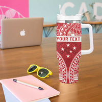 Personalised Toa Samoa Rugby Spirit Tumbler With Handle Red Samoan Tribal Pattern - Polynesian Pride