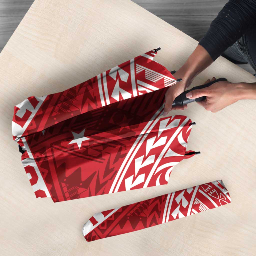 Personalised Toa Samoa Rugby Spirit Umbrella Red Samoan Tribal Pattern - Polynesian Pride