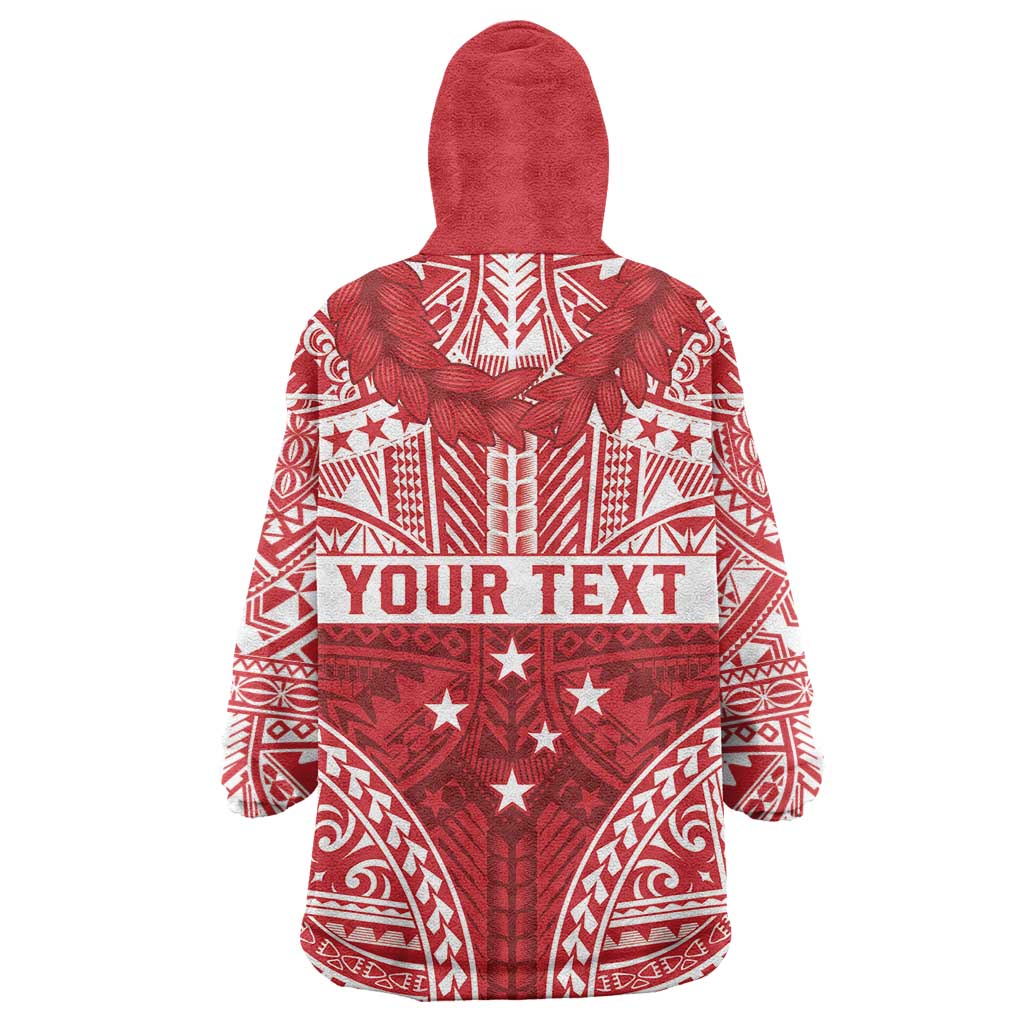 Personalised Toa Samoa Rugby Spirit Wearable Blanket Hoodie Red Samoan Tribal Pattern - Polynesian Pride