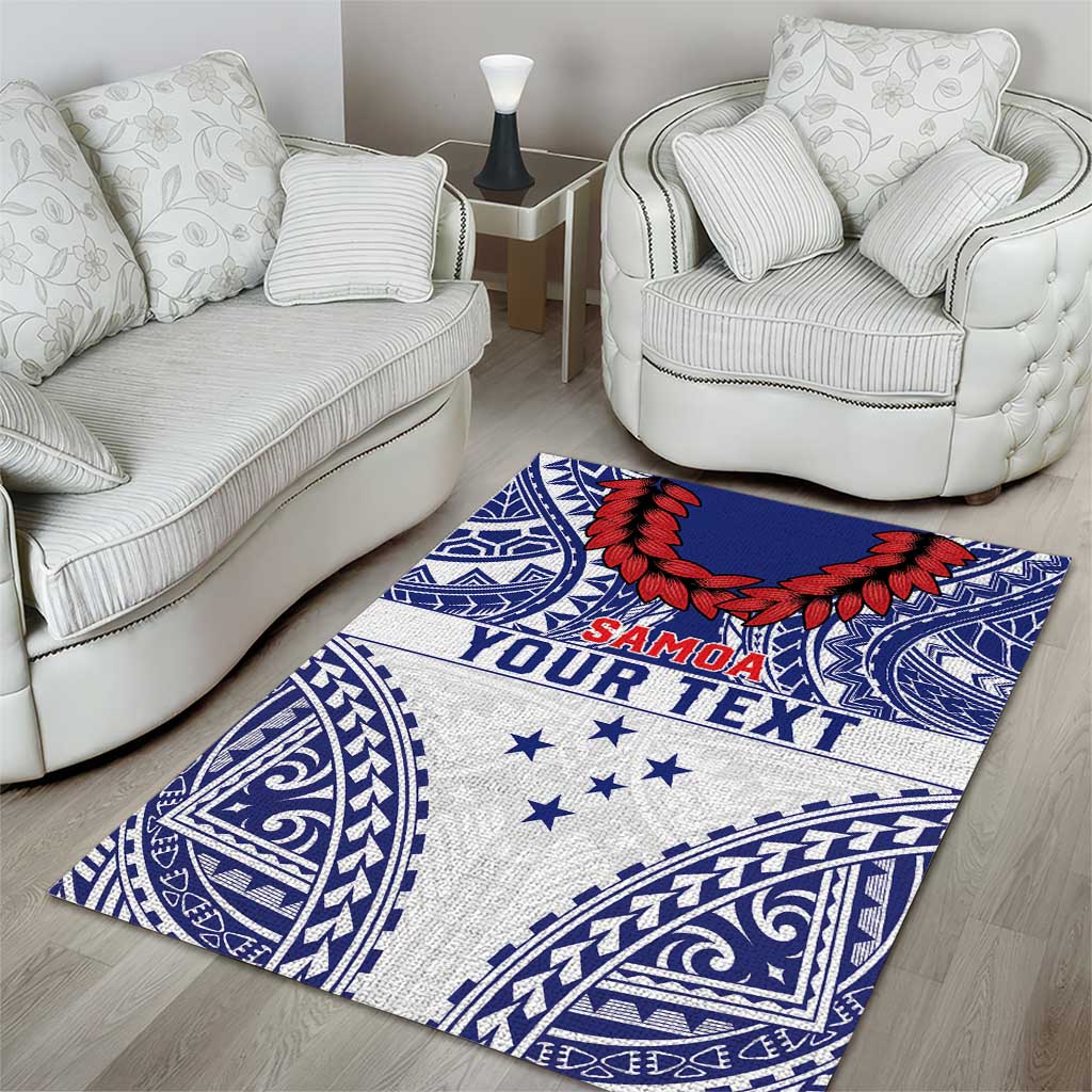 Personalised Toa Samoa Rugby Spirit Area Rug White Samoan Tribal Pattern - Polynesian Pride