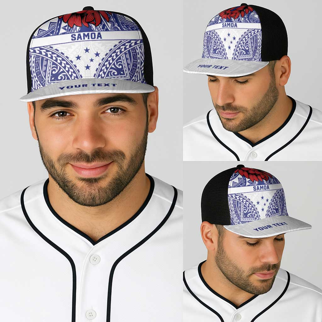 Personalised Toa Samoa Rugby Spirit Baseball Net Cap White Samoan Tribal Pattern - Polynesian Pride
