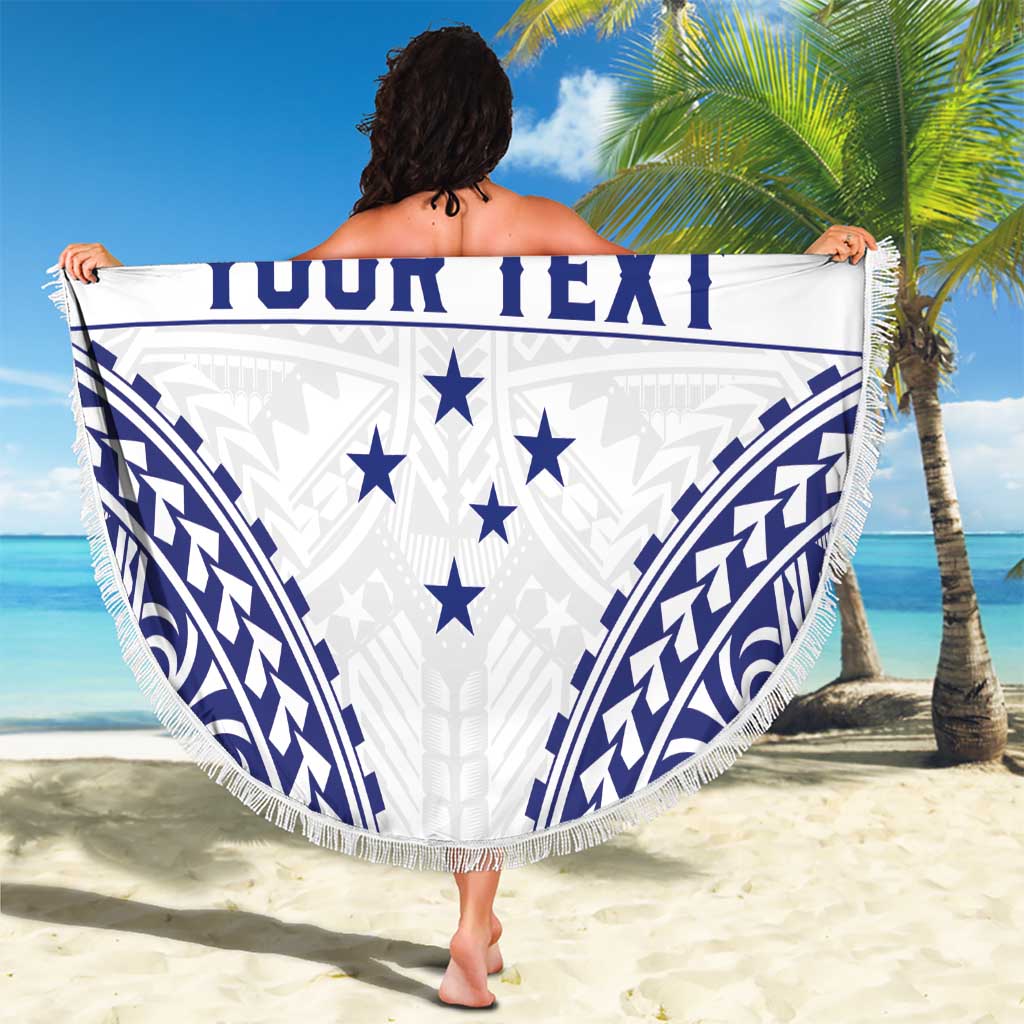 Personalised Toa Samoa Rugby Spirit Beach Blanket White Samoan Tribal Pattern - Polynesian Pride