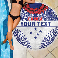 Personalised Toa Samoa Rugby Spirit Beach Blanket White Samoan Tribal Pattern - Polynesian Pride