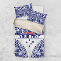 Personalised Toa Samoa Rugby Spirit Bedding Set White Samoan Tribal Pattern - Polynesian Pride