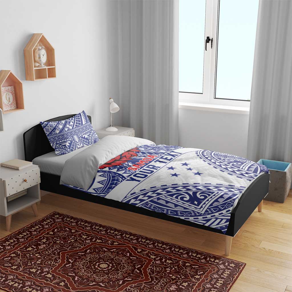 Personalised Toa Samoa Rugby Spirit Bedding Set White Samoan Tribal Pattern - Polynesian Pride