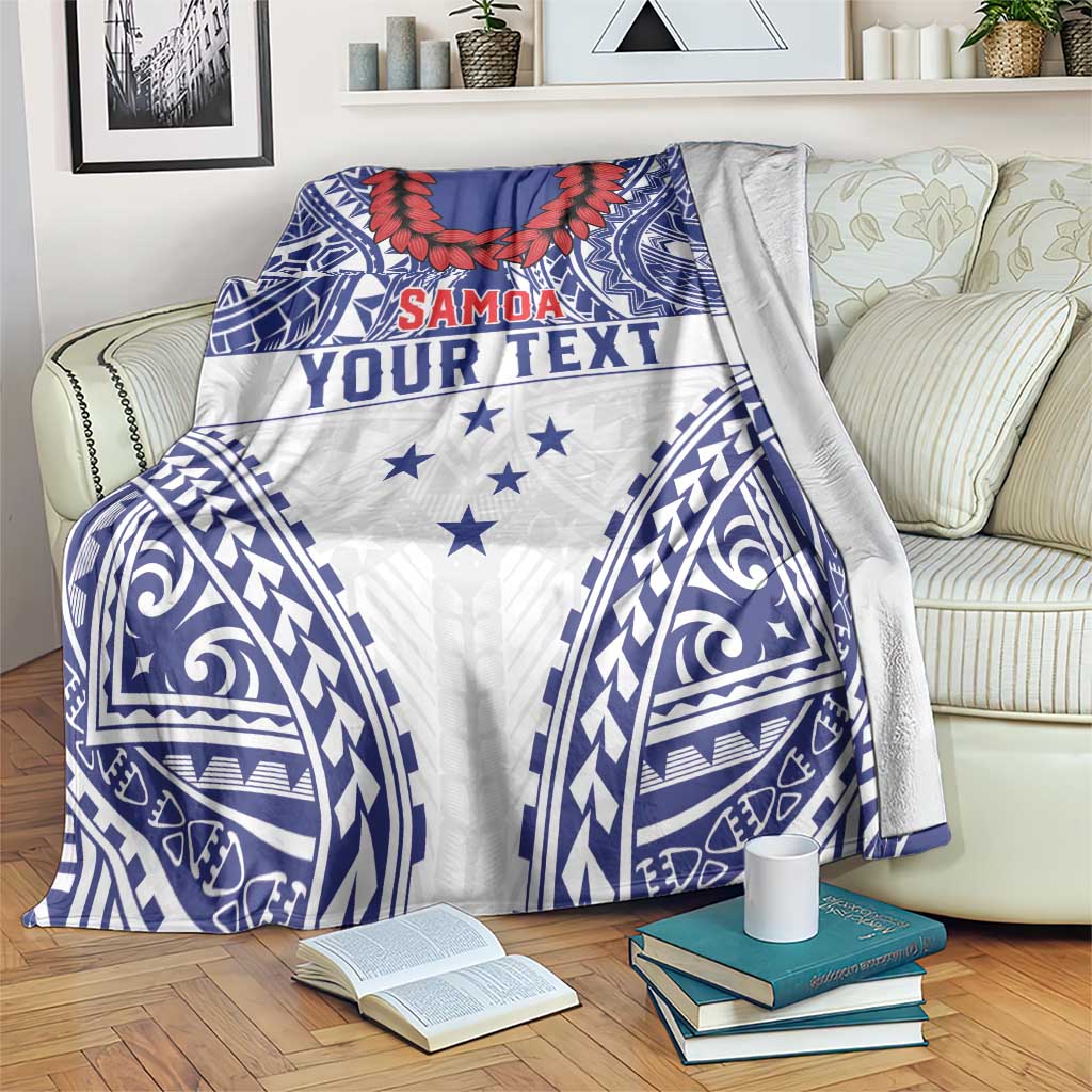 Personalised Toa Samoa Rugby Spirit Blanket White Samoan Tribal Pattern - Polynesian Pride
