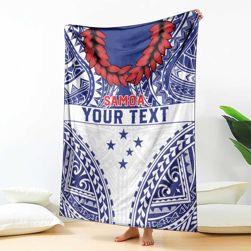 Personalised Toa Samoa Rugby Spirit Blanket White Samoan Tribal Pattern - Polynesian Pride