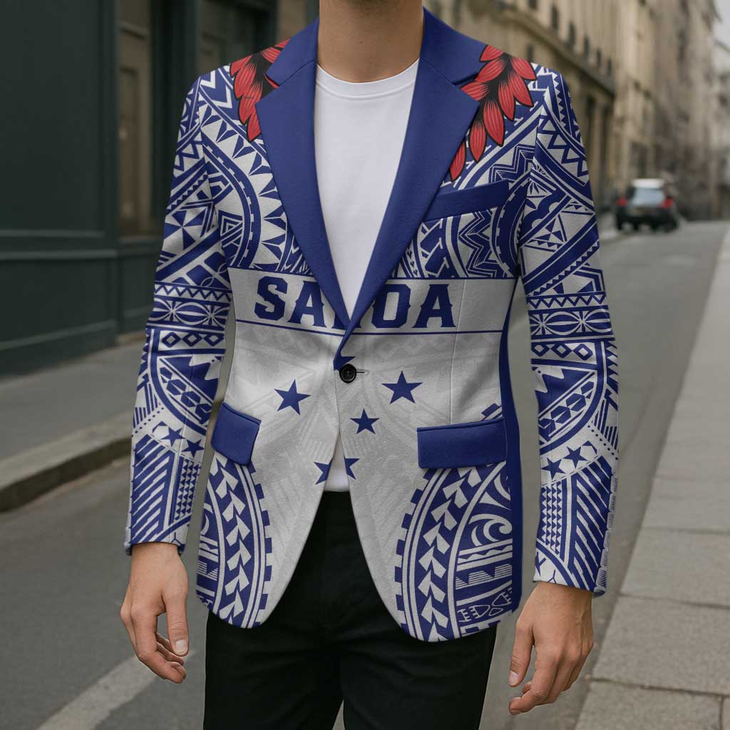 Personalised Toa Samoa Rugby Spirit Blazer White Samoan Tribal Pattern - Polynesian Pride