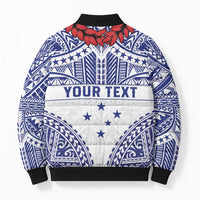 Personalised Toa Samoa Rugby Spirit Bomber Puffer Jacket White Samoan Tribal Pattern - Polynesian Pride