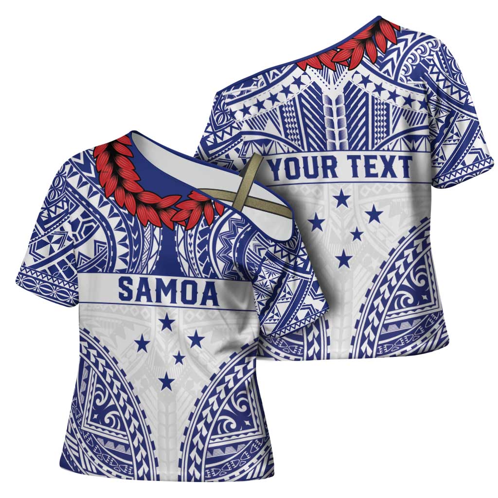 Personalised Toa Samoa Rugby Spirit Cross Shoulder Shirt White Samoan Tribal Pattern - Polynesian Pride