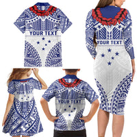 Personalised Toa Samoa Rugby Spirit Family Matching Long Sleeve Bodycon Dress and Hawaiian Shirt White Samoan Tribal Pattern - Polynesian Pride