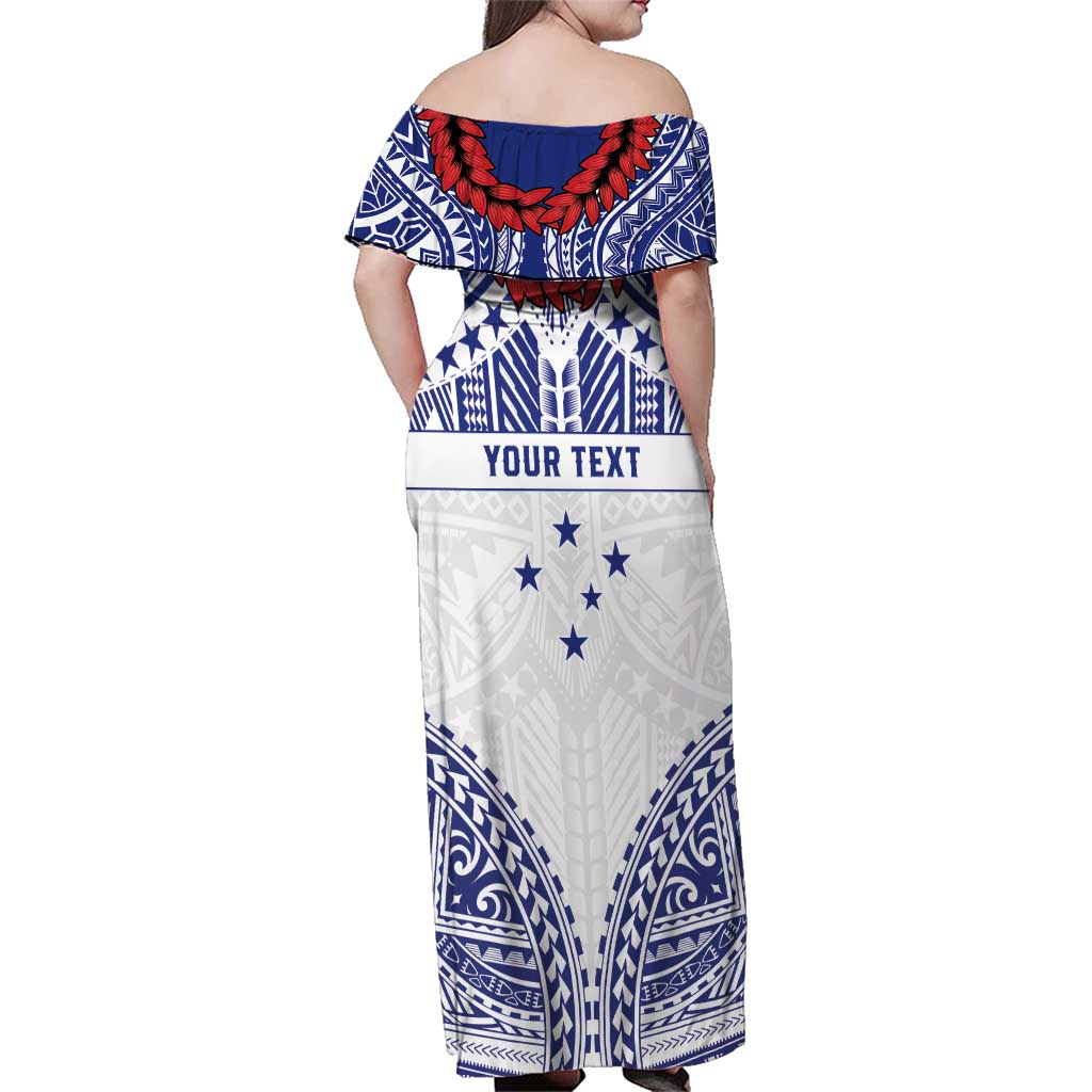 Personalised Toa Samoa Rugby Spirit Family Matching Off Shoulder Maxi Dress and Hawaiian Shirt White Samoan Tribal Pattern - Polynesian Pride