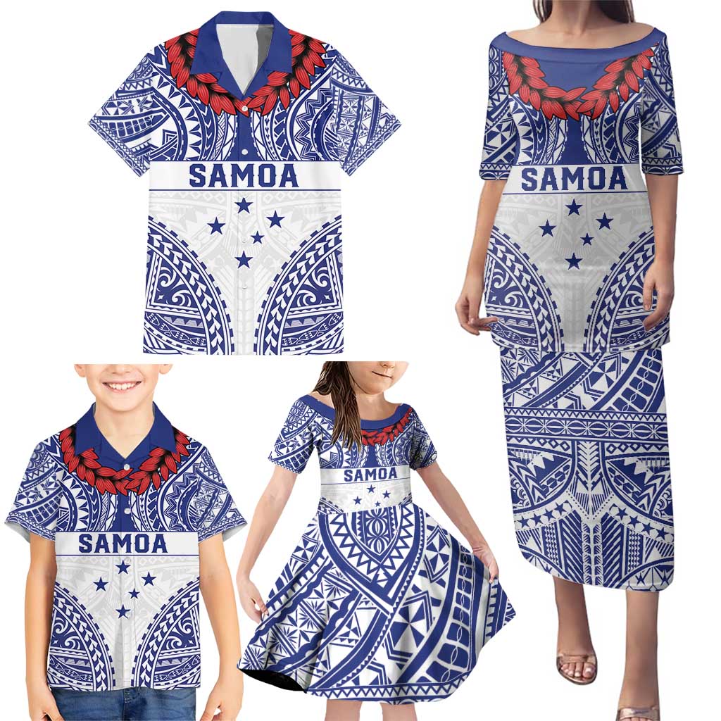 Personalised Toa Samoa Rugby Spirit Family Matching Puletasi and Hawaiian Shirt White Samoan Tribal Pattern - Polynesian Pride