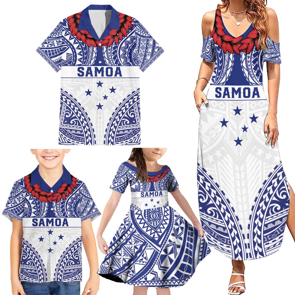 Personalised Toa Samoa Rugby Spirit Family Matching Summer Maxi Dress and Hawaiian Shirt White Samoan Tribal Pattern - Polynesian Pride