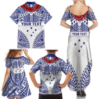 Personalised Toa Samoa Rugby Spirit Family Matching Summer Maxi Dress and Hawaiian Shirt White Samoan Tribal Pattern - Polynesian Pride