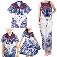 Personalised Toa Samoa Rugby Spirit Family Matching Tank Maxi Dress and Hawaiian Shirt White Samoan Tribal Pattern - Polynesian Pride
